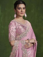 Pink Two Tone Satin Silk Saree With Stitched Blouse